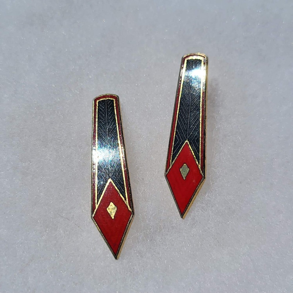Vintage Enamel Geometric Bar Earrings Red Black Gold Tone Art Deco Style